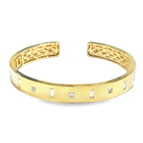 Baguette & Princess Diamond 18K Yellow Gold Hinge Bangle Bracelet Galicia Fine Jewelers Scottsdale, AZ