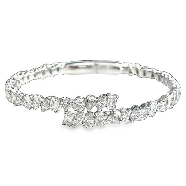 Diamond Bypass 18K White Gold Bangle Bracelet Image 2 Galicia Fine Jewelers Scottsdale, AZ