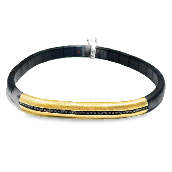 18K Yellow Gold Women's Bracelet with Black Diamond Bar Galicia Fine Jewelers Scottsdale, AZ