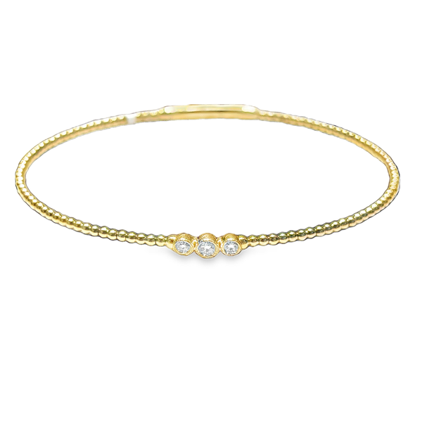 14K Yellow Gold 3-Diamond Bezel Set Flexi Bangle Bracelet Galicia Fine Jewelers Scottsdale, AZ