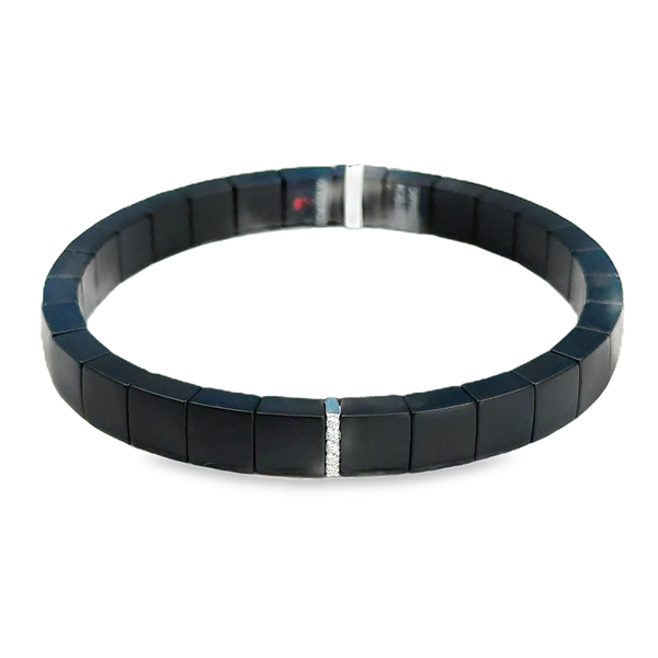 18K White Gold Black Ceramic Matte Bangles with Diamond Section Galicia Fine Jewelers Scottsdale, AZ