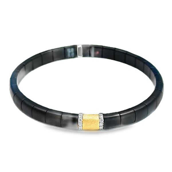 18K Yellow Gold Black Ceramic Bangles with Diamond Section Galicia Fine Jewelers Scottsdale, AZ
