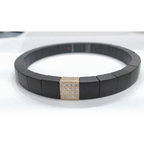 18K Yellow Gold Black Ceramic Bangles with Diamond Section Galicia Fine Jewelers Scottsdale, AZ