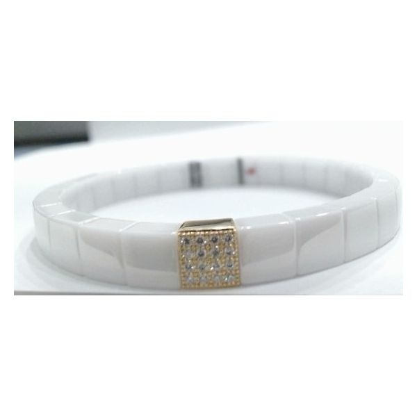 18K Yellow Gold White Ceramic Bangles with Diamond Galicia Fine Jewelers Scottsdale, AZ