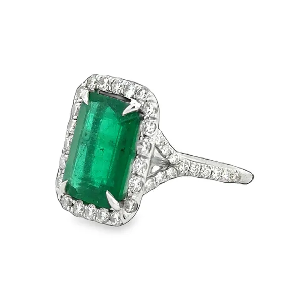 Platinum Emerald Cut Emerald Halo Ring Image 2 Galicia Fine Jewelers Scottsdale, AZ