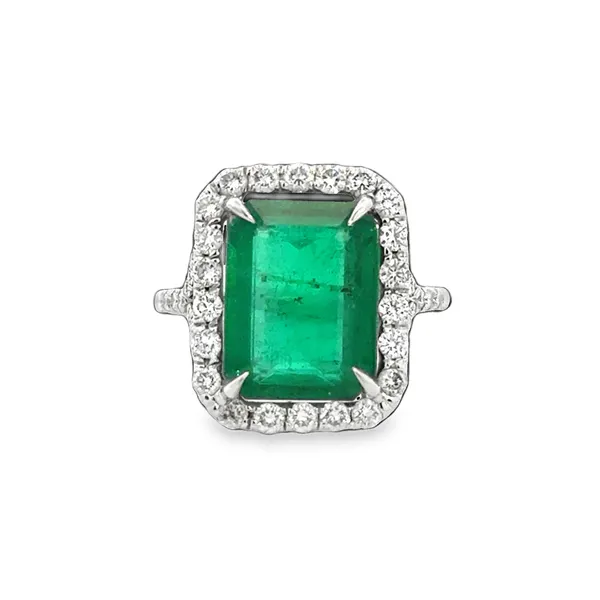 Platinum Emerald Cut Emerald Halo Ring Galicia Fine Jewelers Scottsdale, AZ
