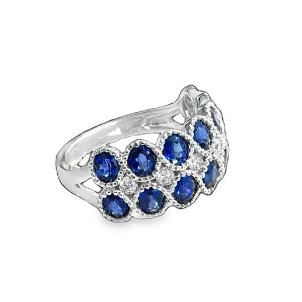18K White Gold Sapphire & Diamond Milgrain Colored Stone Ring Image 2 Galicia Fine Jewelers Scottsdale, AZ