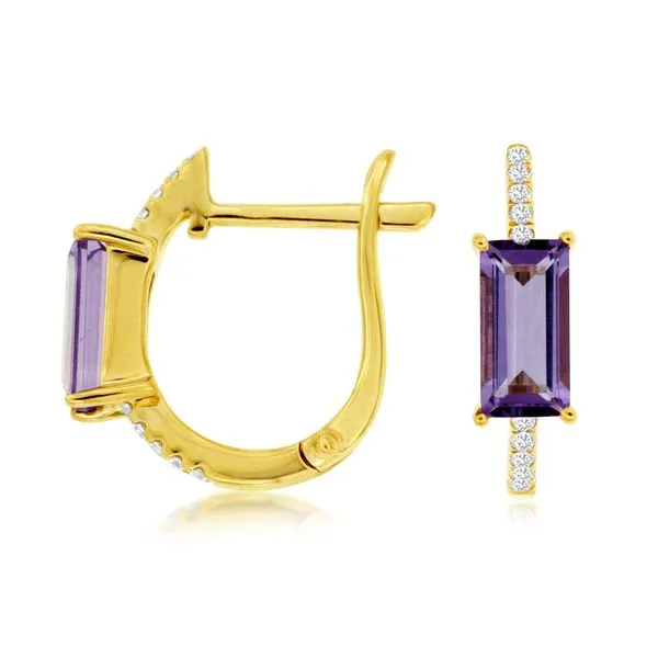 Galicia Custom 14k Yellow Gold Amethyst and Diamond Huggies Galicia Fine Jewelers Scottsdale, AZ