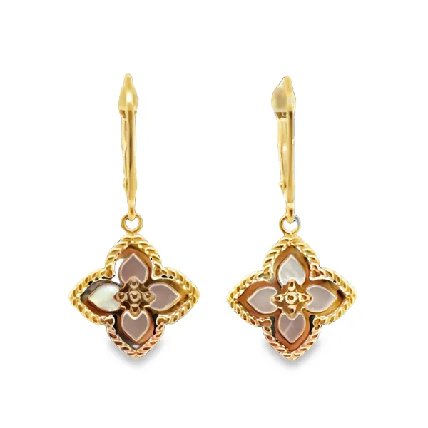 14K Yellow Gold Mother of Pearl Quadrafoil Leverback Earrings Galicia Fine Jewelers Scottsdale, AZ