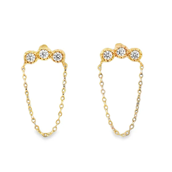 14K Yellow Gold White Sapphire Trinity Bezel Chain Earrings Galicia Fine Jewelers Scottsdale, AZ