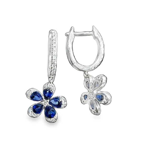 18K White Gold Pear Sapphire & Diamond Flower Drop Earrings Image 2 Galicia Fine Jewelers Scottsdale, AZ