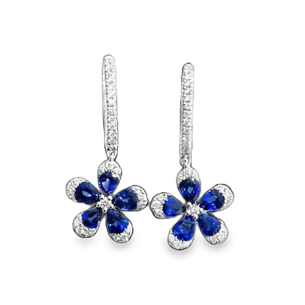 18K White Gold Pear Sapphire & Diamond Flower Drop Earrings Galicia Fine Jewelers Scottsdale, AZ
