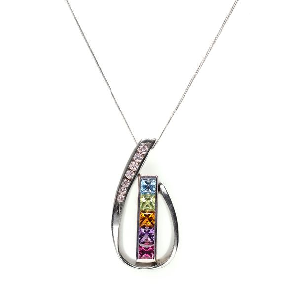 Galicia Custom 14k White Gold Multiple Stone Rainbow Pendant Galicia Fine Jewelers Scottsdale, AZ