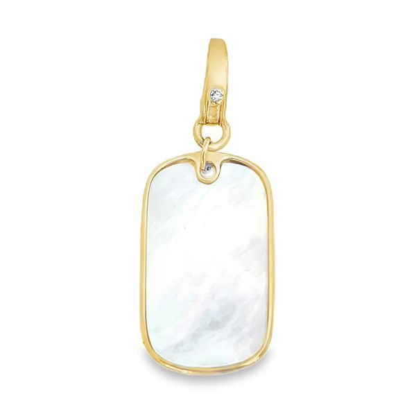 14K Yellow Gold Mother of Pearl Dog Tag Charm Pendant Galicia Fine Jewelers Scottsdale, AZ