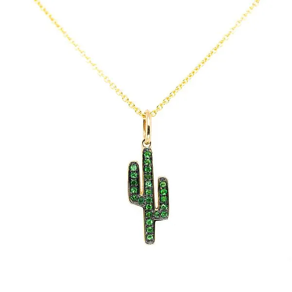 Galicia Custom 14k Yellow Gold Tsavorite Garnet Cactus Necklace Galicia Fine Jewelers Scottsdale, AZ