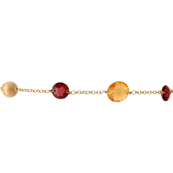 Garnet & Citrine Coin Fancy Chain 14K Yellow Gold Bracelet Image 2 Galicia Fine Jewelers Scottsdale, AZ