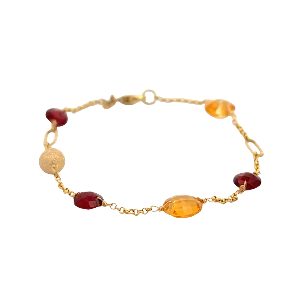 Garnet & Citrine Coin Fancy Chain 14K Yellow Gold Bracelet Galicia Fine Jewelers Scottsdale, AZ