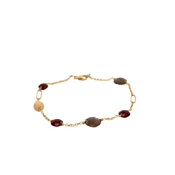 Garnet & Smoky Quartz Coin Fancy Chain 14K Yellow Gold Bracelet Galicia Fine Jewelers Scottsdale, AZ
