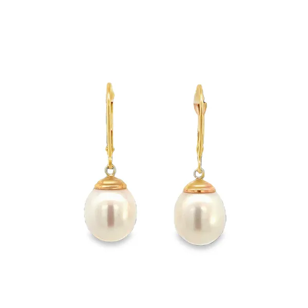 White Pearl Leverback Dangle 14K Yellow Gold Earrings Galicia Fine Jewelers Scottsdale, AZ