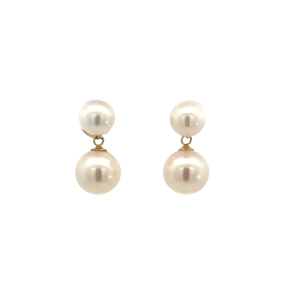 Double Pearl 14K Yellow Gold Drop Earrings Galicia Fine Jewelers Scottsdale, AZ