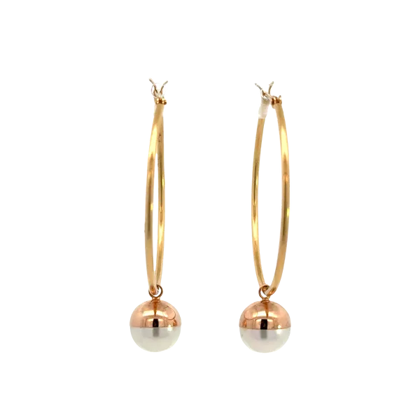 8mm Akoya Pearl 18K Yellow Gold Hoop Earrings Image 2 Galicia Fine Jewelers Scottsdale, AZ