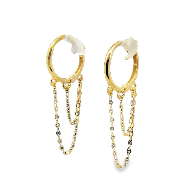 14K Yellow Gold Huggie Two Dangling Chain Earrings Image 2 Galicia Fine Jewelers Scottsdale, AZ