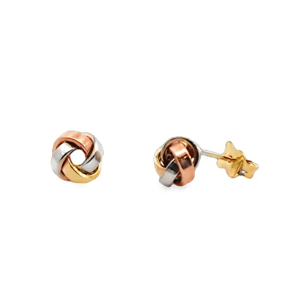 14K Yellow Gold Tri-color Love Knot Studs Image 2 Galicia Fine Jewelers Scottsdale, AZ