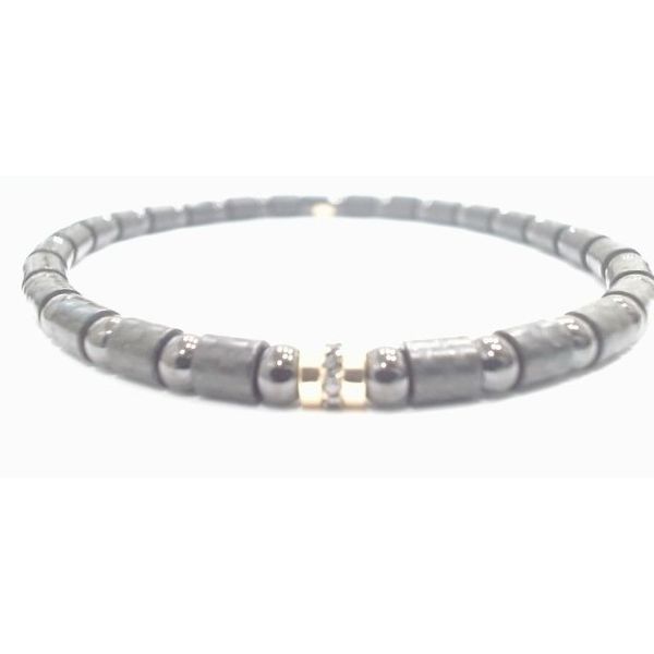18K Yellow Gold Men's Stretch Carbon Fiber Diamond Bracelet Galicia Fine Jewelers Scottsdale, AZ