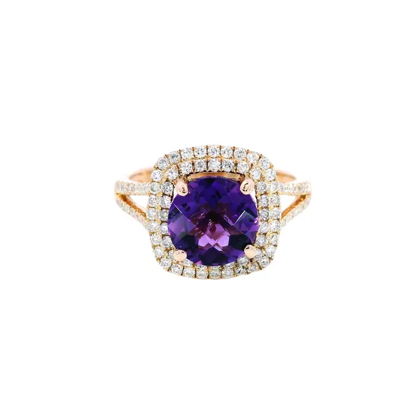 18K Rose Gold Amethyst & Diamond Double Halo Ring Carroll's Jewelers Fort Lauderdale, FL