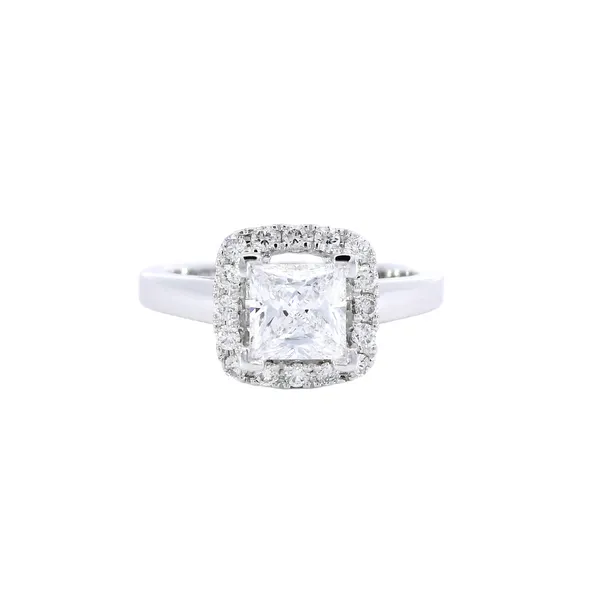 14K White Gold Cushion Halo Diamond Engagement Ring Setting Carroll's Jewelers Fort Lauderdale, FL