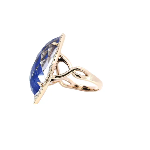14K Rose Gold Quartz-Over-Lapis & Diamond Ring Image 2 Carroll's Jewelers Fort Lauderdale, FL