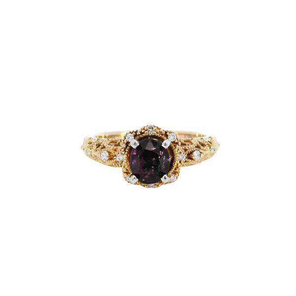 14K Two-Tone Gold Purple Spinel & Diamond Halo Ring Carroll's Jewelers Fort Lauderdale, FL