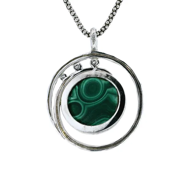 Sterling Silver Quartz, Malachite, & Diamond Pendant Image 3 Carroll's Jewelers Fort Lauderdale, FL