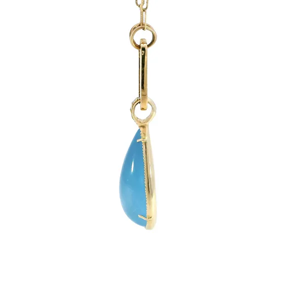 14K Yellow Gold Aquamarine Cabochon & Diamond Bale Necklace Image 2 Carroll's Jewelers Fort Lauderdale, FL