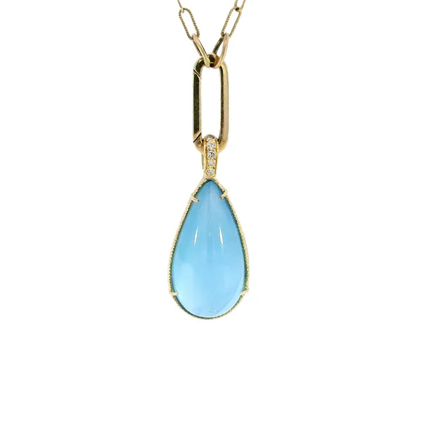 14K Yellow Gold Aquamarine Cabochon & Diamond Bale Necklace Carroll's Jewelers Fort Lauderdale, FL