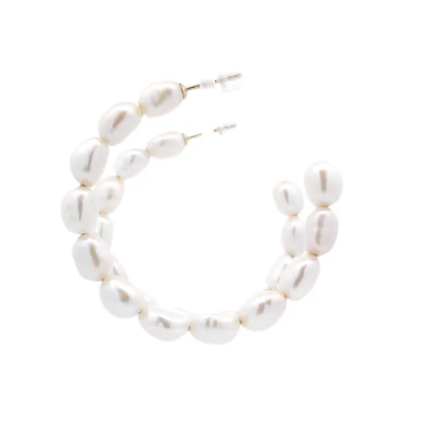 14K Yellow Gold Freshwater Pearl Huggies Image 2 Carroll's Jewelers Fort Lauderdale, FL