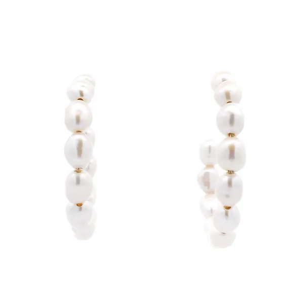 14K Yellow Gold Freshwater Pearl Huggies Carroll's Jewelers Fort Lauderdale, FL