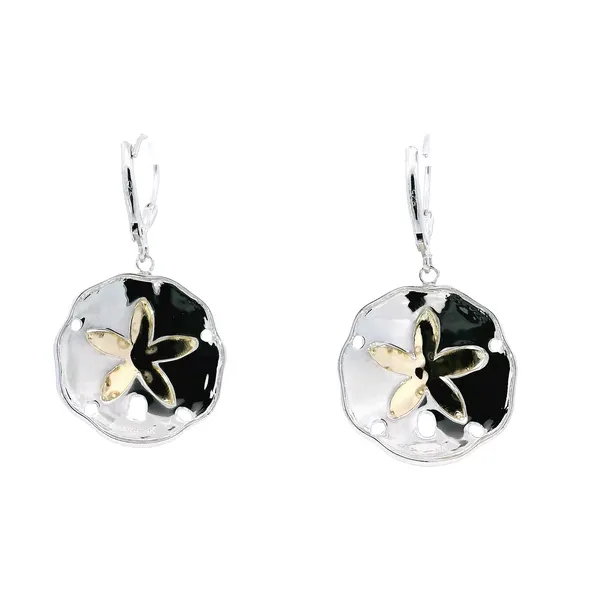 Sterling Silver & 14K Yellow Gold Sand Dollar Earrings Image 3 Carroll's Jewelers Fort Lauderdale, FL
