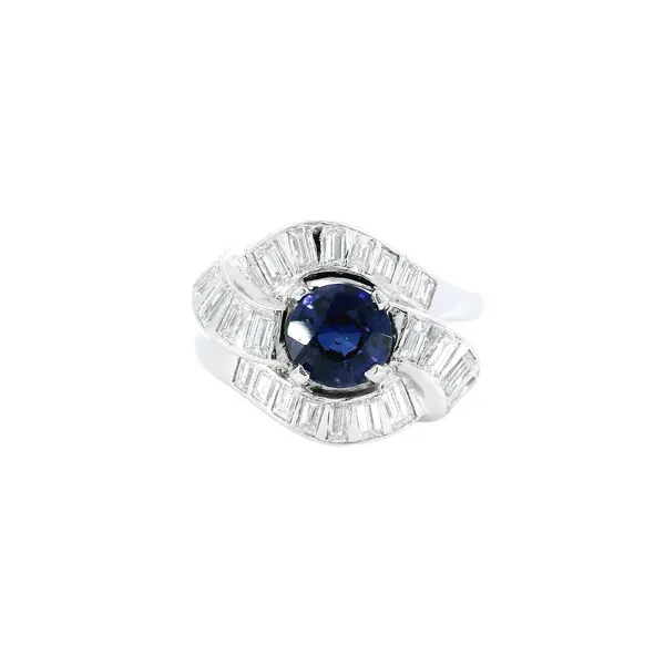 Platinum Bag Diamond & Synthetic Sapphire Ring Carroll's Jewelers Fort Lauderdale, FL