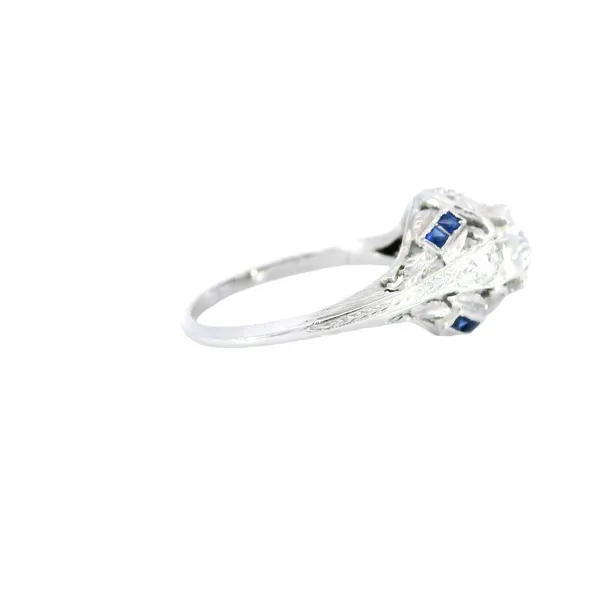 Platinum Euro-Cut Diamond & Synthetic Sapphire Ring Image 4 Carroll's Jewelers Fort Lauderdale, FL