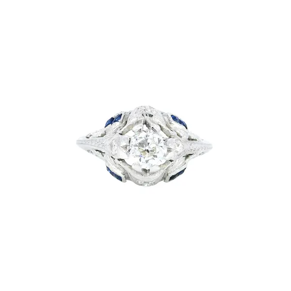 Platinum Euro-Cut Diamond & Synthetic Sapphire Ring Carroll's Jewelers Fort Lauderdale, FL