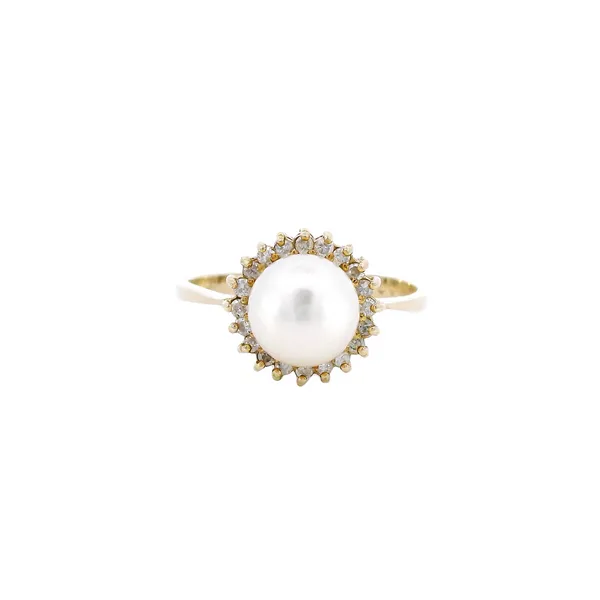 14K Yellow Gold Pearl & Diamond Halo Ring Carroll's Jewelers Fort Lauderdale, FL