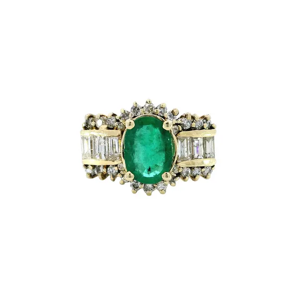 14K Yellow Gold Oval Emerald & Diamond Ring Carroll's Jewelers Fort Lauderdale, FL