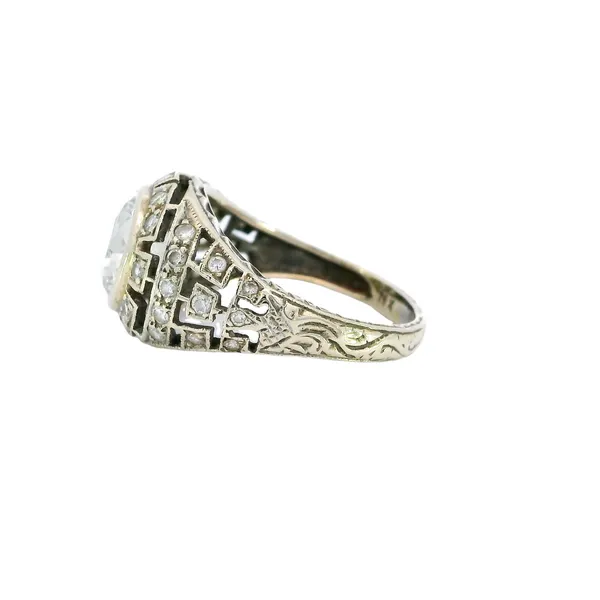18K White Gold Art Deco Hand-Carved Diamond Ring Image 2 Carroll's Jewelers Fort Lauderdale, FL