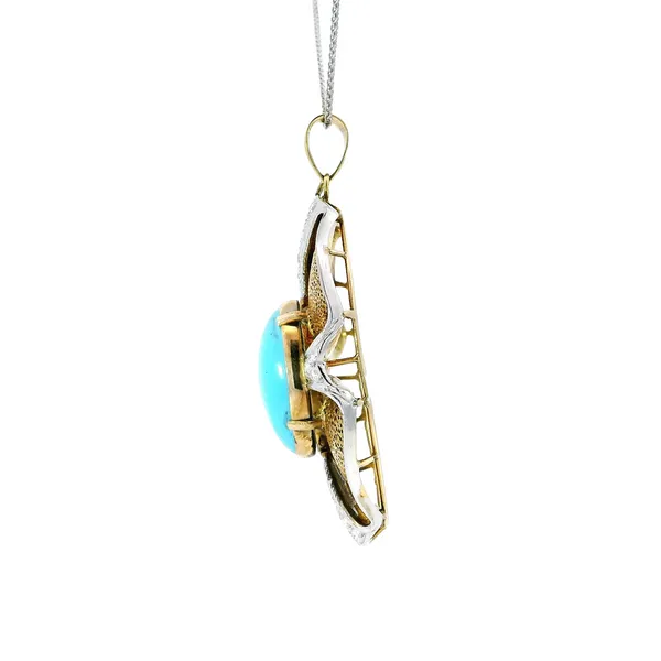 14K Two-Tone Turquoise Diamond Pendant Image 2 Carroll's Jewelers Fort Lauderdale, FL