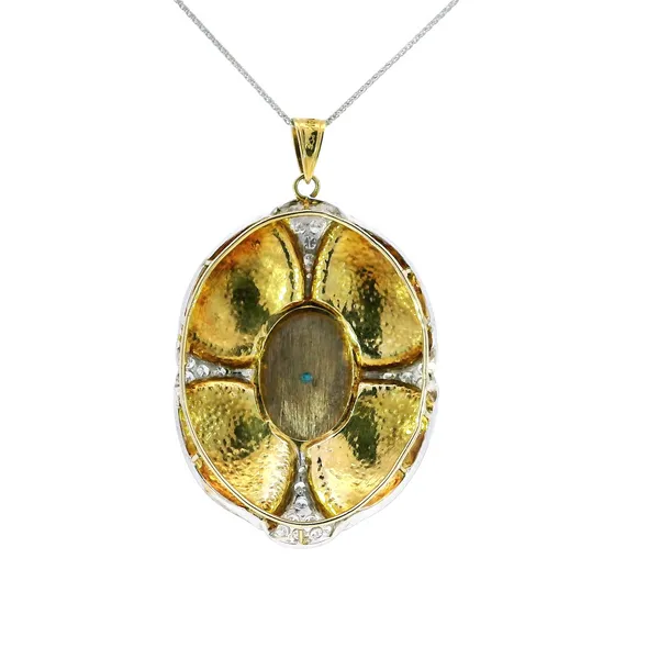 14K Two-Tone Turquoise Diamond Pendant Image 3 Carroll's Jewelers Fort Lauderdale, FL