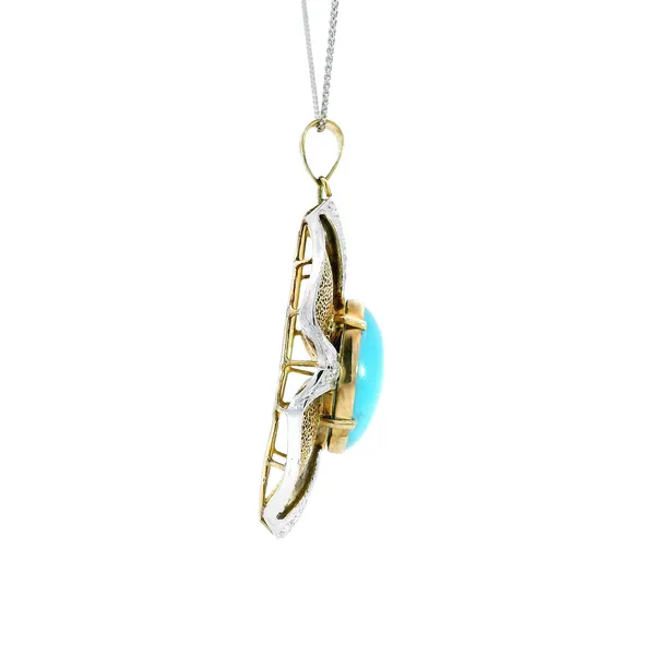 14K Two-Tone Turquoise Diamond Pendant Image 4 Carroll's Jewelers Fort Lauderdale, FL
