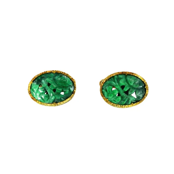 18K Yellow Gold Carved Jadeite Cufflinks Carroll's Jewelers Fort Lauderdale, FL