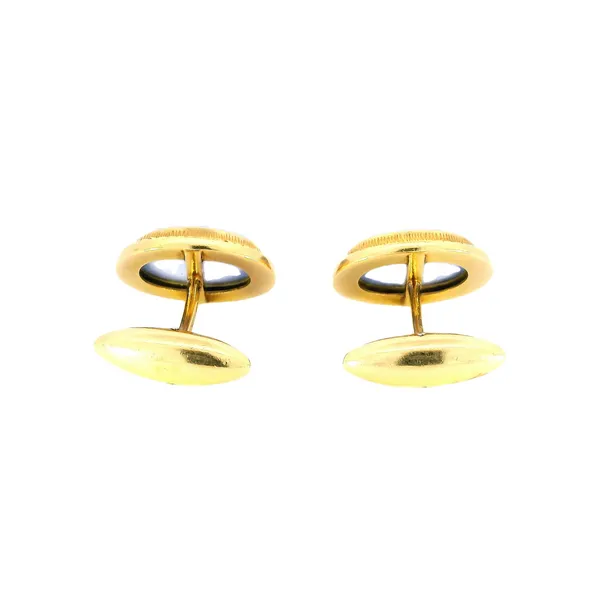 18K Yellow Gold Blue Agate Euro-Back Cufflinks Image 3 Carroll's Jewelers Fort Lauderdale, FL
