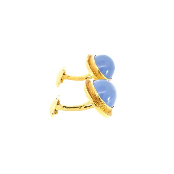 18K Yellow Gold Blue Agate Euro-Back Cufflinks Image 4 Carroll's Jewelers Fort Lauderdale, FL